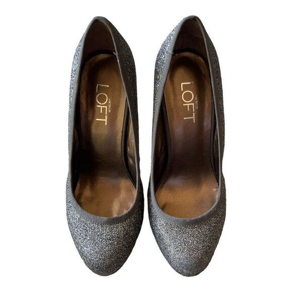Ann Taylor LOFT Silver Sparkle Stiletto Heels Size 7 Round Toe Cocktail Formal - Picture 8 of 9
